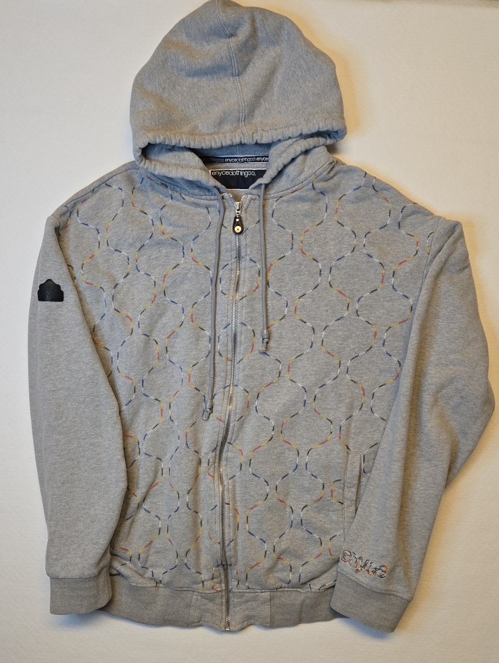 Enyce Gray Full Zip Hoodie Sweater with Multicolor Stitching Vintage Y2K